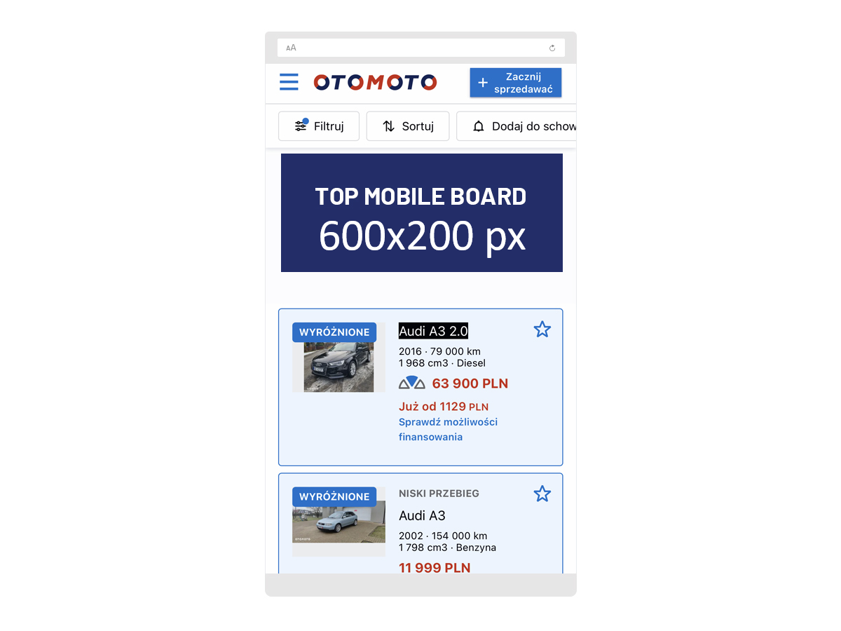 Otomoto top mobile board